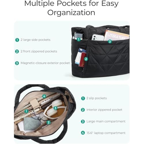 Puffer Tote Bag for Women, Large Quilted Puffy Handbag