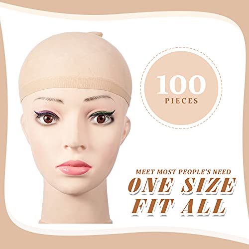 Waydress 100 Beige Nylon Wig Caps Elastic Stretchy Head Cover for Women Men Kids