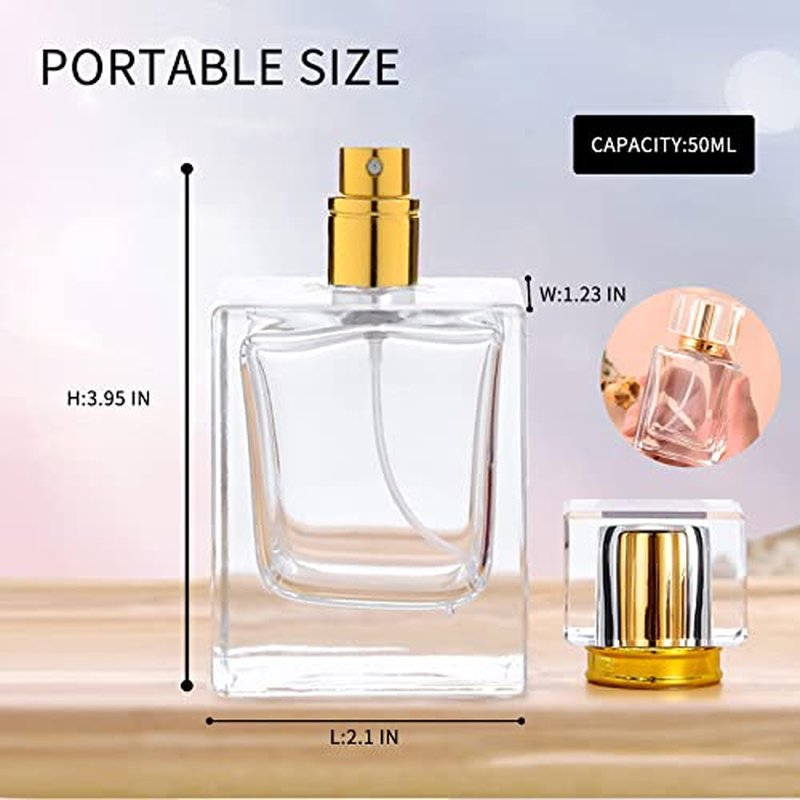 6 Pack Refillable Perfume Atomizer 50ml 1.7oz Large Perfume Bottle for Essential Oils, Perfumes,Empty Clear Glass Mist Spray Bottle for Traveling and Outgoing