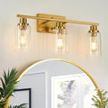 Jonsi 3-Light Brushed Gold Bathroom Vanity Light with Fluted Glass Shades - 23.5 Inch