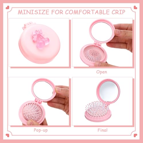 Pink 24 Pack Foldable Travel Hair Mirror Comb Set with Bows - Portable Small Size