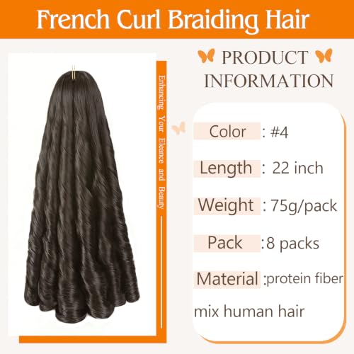 French Curl Braiding Hair Extensions - 8 Packs, 22 Inch, Crochet Braids for Black Women - Variation #4
