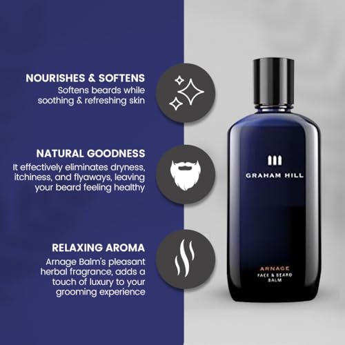 Graham Hill Arnage Soothing & Refreshing Face and Beard Balm for Men, 200ml - Men's Face Moisturizer, Vegan Beard Moisturiser for Men with Panthenol, Jojoba Oil & American Cuckoo Flower