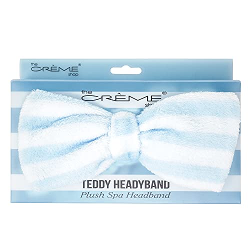 The Cr?me Shop Blue Striped Teddy Headband, Spa Headband for Washing Face, Skincare Headbands, Soft & Fluffy Headbands for Women, Cruelty-Free & Vegan