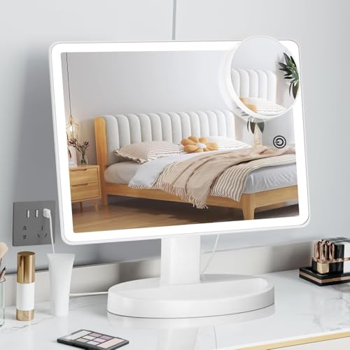 Funtouch Large Lighted Vanity Makeup Mirror with 88 LED, 360 Rotation Touch Screen, 10X Magnification Portable Tabletop Cosmetic Make Up Mirror