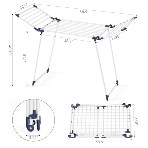 Large Capacity Clothes Drying Rack - White, 68.9 Inch, Foldable & Ready to Use