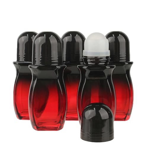 COSIDEA 5 PCS Empty 50ml 1.67oz Dark Gradient red glass oil roller bottles refillable Deodorant container applicator in bulk