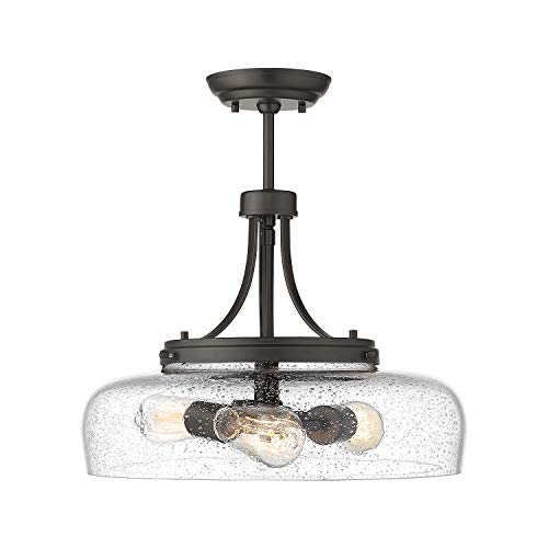 EAPUDUN Farmhouse Semi Flush Mount Ceiling Light - 3-Light Oil-Rubbed Bronze Pendant Fixture with Seeded Glass Shade