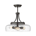 EAPUDUN Farmhouse Semi Flush Mount Ceiling Light - 3-Light Oil-Rubbed Bronze Pendant Fixture with Seeded Glass Shade