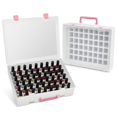 FULLCASE White 54-Bottle Nail Polish Organizer Case with Removable Foam