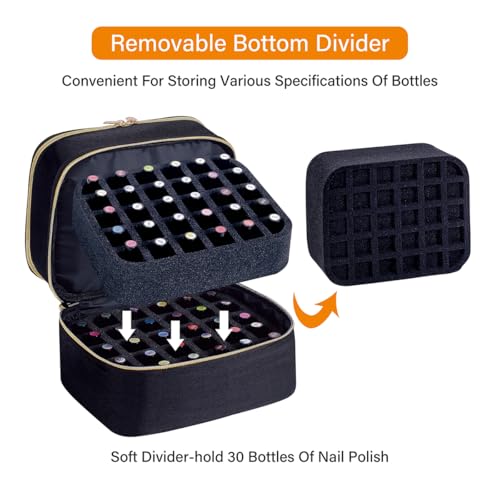 Nail Polish Organizer Bag Holds 30 Bottles Black Travel Storage Case
