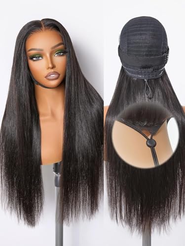 Miniask Natural Color 18 Inch Human Hair Lace Front Wigs 13x6 Glueless Straight Wig with Pre-Plucked Hairline & 180% Density