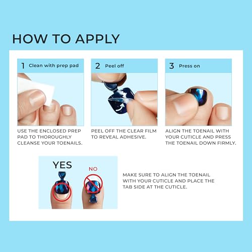 KISS imPRESS No Glue Pedi Press-On Nails, Design, 'Paradise Ticket', Light Beige, Short Size, Squoval Shape, Includes 24 Nails, Prep Pad, Instructions Sheet, 1 Manicure Stick, 1 Mini File