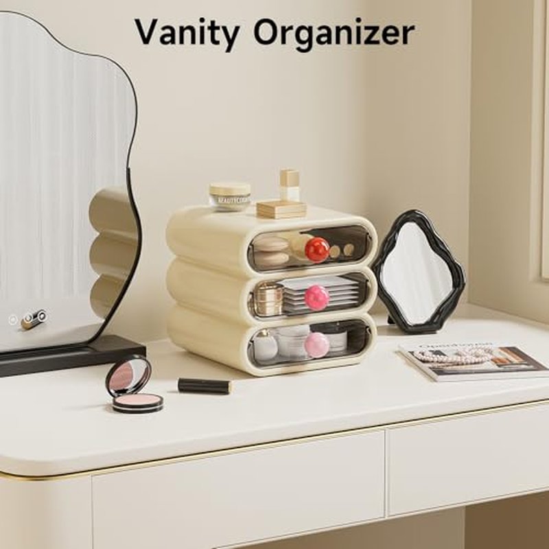 3-Drawer Desktop Organizer, Compact Vanity Drawer Organizer for Makeup, Small Plastic Drawer Containers for Bathroom, Cabinet