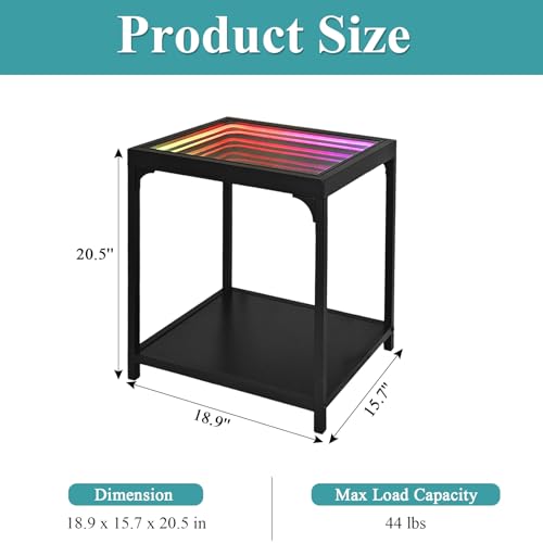 Infinity Mirror LED Side Table - RGB Color Changing Futuristic Coffee Nightstand
