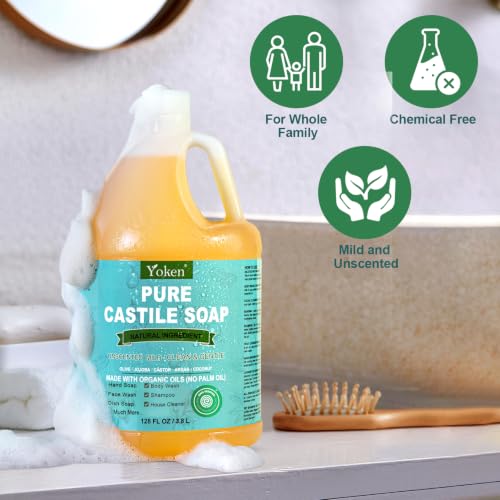 Unscented Castile Liquid Soap 128 Oz with Pump - Organic & Multi-Purpose