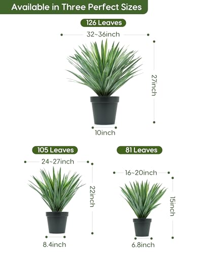 Green Artificial Agave Plant in Black Pot - 27-Inch Tall, Real Stone Pebbles
