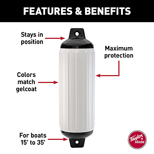 Inflatable Vinyl Boat Fender - 8.5 x 26 Inches, White - Super Gard