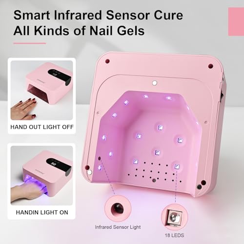 JODSONE UV Nail Lamp Rechargeable Portable with 3 Timers & LCD Display - Pink, H10-1