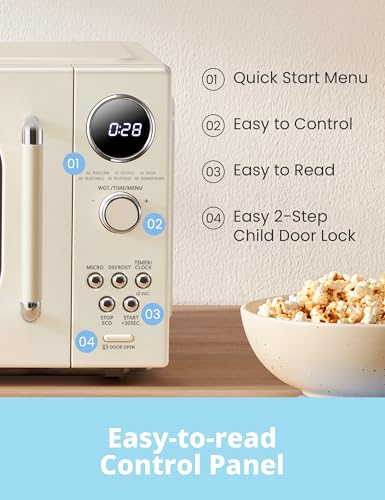 COMFEE' Retro Microwave Oven 0.9 Cu.Ft 900W Countertop Apricot - Child Lock & 9 Auto Menus