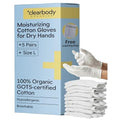 Clearbody Organics 100% Organic Cotton Gloves for Dry Hands Sleeping - Overnight Moisturization for Cracked, Sensitive and Rough Hands - Hypoallergenic, Soft and Breathable (5 Pairs, Size L)