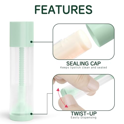 JuLand 50 Pack Empty Lip Balm Containers Bulk 5.5ml - Clear Twist-Up Tubes with Multi-Colored Caps, Refillable Chapstick Tube for DIY Lip Balm Making