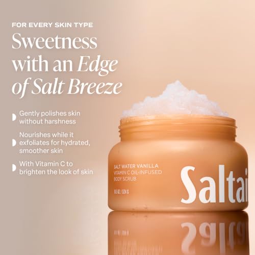 Saltair Vanilla Salt Water Body Scrub - Gentle Exfoliating Polish, Vegan & Cruelty-Free, 1 Count