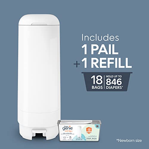 Diaper Genie Signature Pail White + Long-Lasting Refill - Odor Control