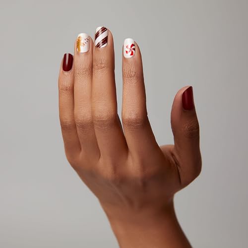 Gel Nail Strips - Long Lasting Gel Manicure with Festive Gingerbread & Candy Cane Designs