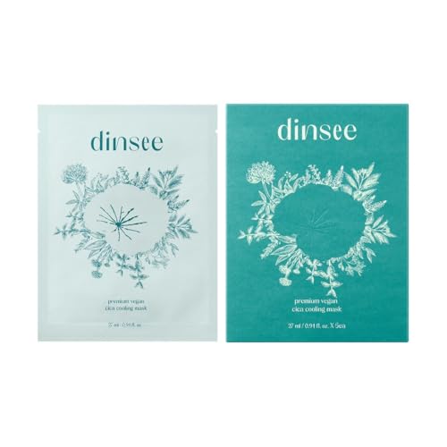 DINSEE Premium Vegan Cica Cooling Mask Sheet- Instant Calm & Glow, Skin Softening Facial Mask, Centella Asiatica & Hyaluronic Acid for Hydration, 27mlx5ea