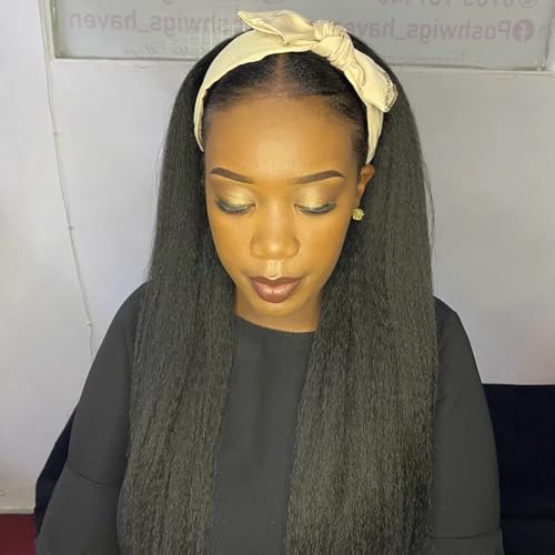 Looxey Black 1 / 20 Inch Kinky Straight Headband Wig for Black Women - Glueless, Natural Look
