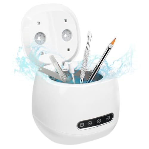 Pinkiou Off White Rechargeable Nail Tool Cleaner with 3 Timer Modes 48000Hz Deep Vibration
