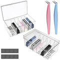 2PCS Acrylic Lashes Organizer, Eyelash Storage Box with 2PCS Tweezers and Sticky Notes, Large Capacity Eyelash Extension Supplies Organizer with Lid, Neatly Store and Organize Your Lash Supplies