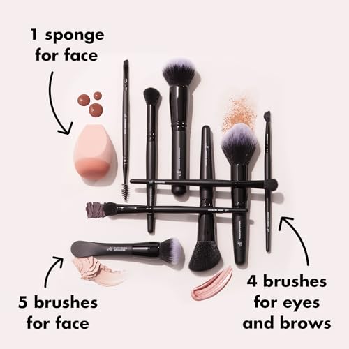 All-in-One Makeup Brush Set with 10 Brushes & Sponge for Face & Eyes
