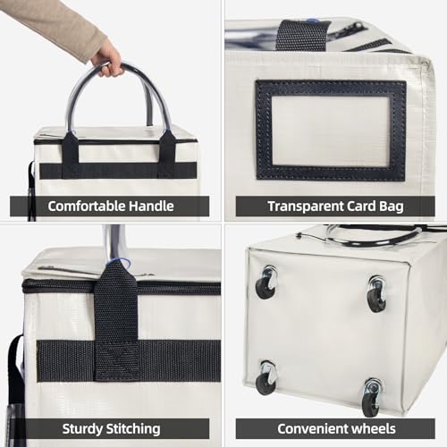 Beige Medium Reusable Grocery Bag on Wheels Folding Rolling Tote - Durable & Spacious