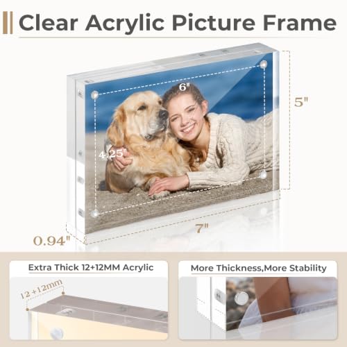 TWING 5x7 Acrylic Picture Frames Set 5 Pack, 24mm Thick Frameless Clear Photos