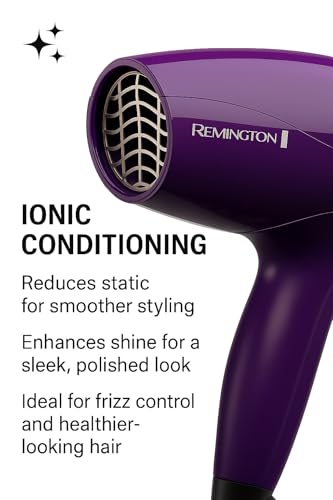 Purple Remington Ionic Compact Hair Dryer 1875W - Travel Anti-Frizz Styling Tool