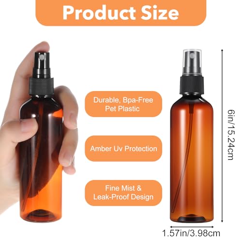 Amber Plastic Spray Bottles - 4 Oz Refillable Fine Mist Travel Set, 60 Pack