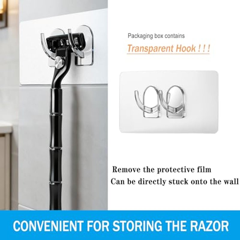 3-Blade Men Razor with Lubricating Strip & Pivoting Head - Safety Razor Blades Kit Includes 2 Handles, 8 Razor Blade Refills, Wall Hook & Cleaning Brush
