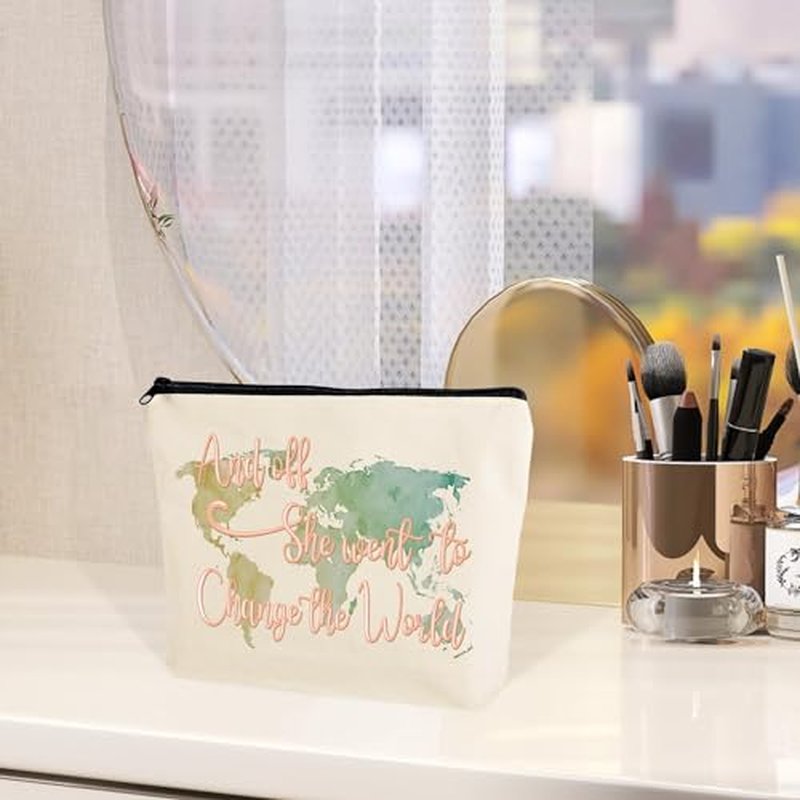 Graduation Gifts for Her Makeup Bag Travel Cosmetic Bag And Off She Went to Change the World Graduation Gift for Daughter Granddaughter Farewell gifts for Coworkers Friends03