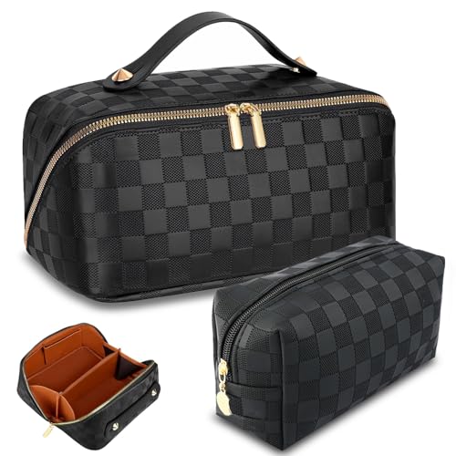 Travel Makeup Bags Set - Large Waterproof Cosmetic Organizer with Handle - Black Variation