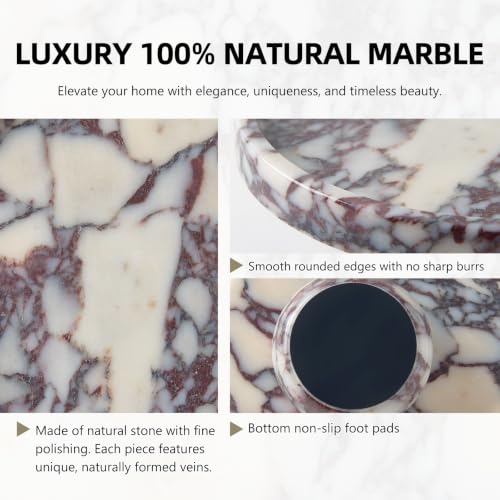 Metolira Calacatta Viola Marble Pedestal Tray 9.8-inch Jewelry & Decor Organizer