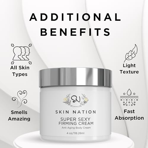 Skin Nation Super Firming Cream, Hydrating Body Lotion with Shea Butter, Glycolic Acid, Aloe Vera, Can Help Smooth Crepey Skin and Support Firmer Neck & D?collet?, 4 oz
