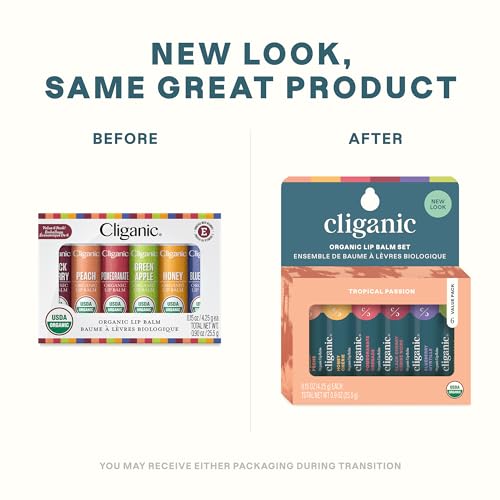 Cliganic Organic Lip Balm Set - 6 Tropical Flavors - 100% Natural Moisturizer for Cracked & Dry Lips (Pack of 2)