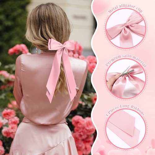16 Pcs Satin Hair Bows for Women & Girls - Elegant Long Hair Clips Set