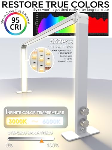 White Portable LED Desk Lamp for Nail Tech with 3 Color Modes & Adjustable Brightness