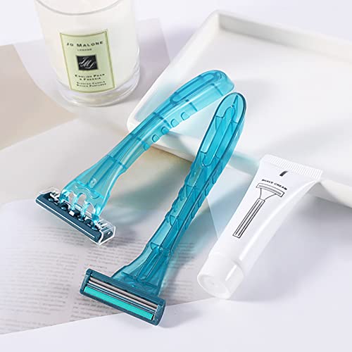 Blue Disposable Razors Bulk Pack - Individually Wrapped Twin Steel Blades for Travel & Hotel