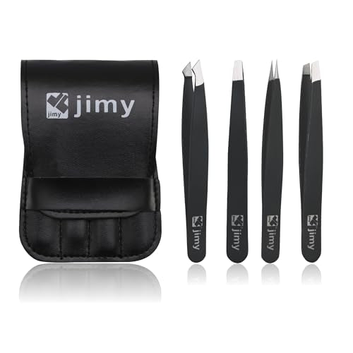 Jimy Eyebrow Tweezers - High Precision Slant Tips Tweezers, Superior Grip, Stainless Steel Tweezers for Women Facial Hair, Sleek Design for Ingrown Hair (Pack Of 4)
