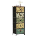 Small Dresser with Retro Flower Fabric Drawers – Multi, 5 Drawers, 11.8 x 16.5 x 45.5 Inches