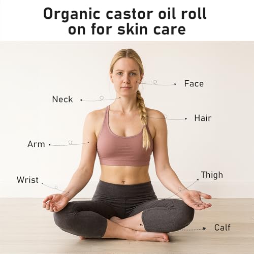 Organic Castor Oil Roll-On with Rose Quartz Roller Ball - Pure & Unscented, 1.7 Fl Oz